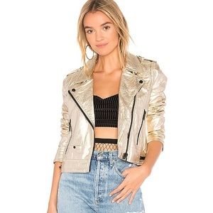 Blank NYC Metallic Gold Vegan Crop Moto Jacket  Size XS